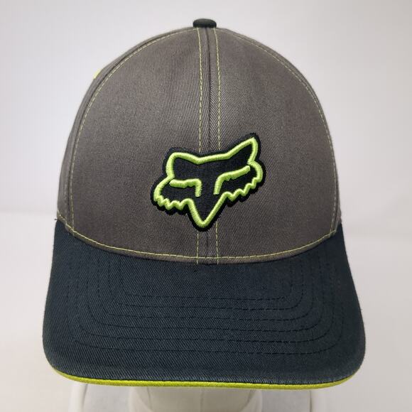 Fox Fitted Baseball Hat Gray XL Embroidered Logo Flexfit Colorblock - Picture 2 of 9